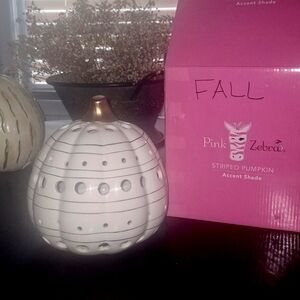 Fall decor.  Pink Zebra Striped Pumpkin Accent Shade.